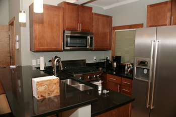 The kitchen of the Off-Grid Zero Emission Building features a Viking oven and stove that has been modified to run on hydrogen gas. (Photos: Michele Edmunds/FSU Photo Lab)