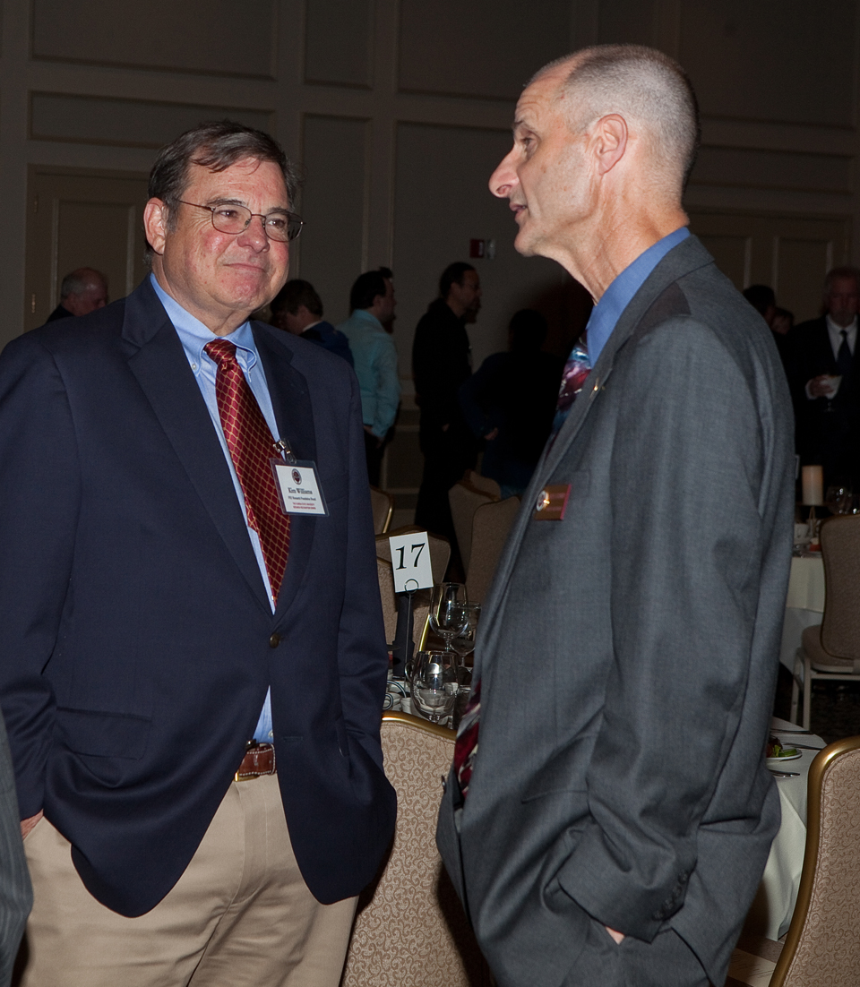 FSU Research Foundation board member Kim Williams and FSU Vice President for Research Gary K. Ostrander visit during the 2013 Research Recognition Dinner.