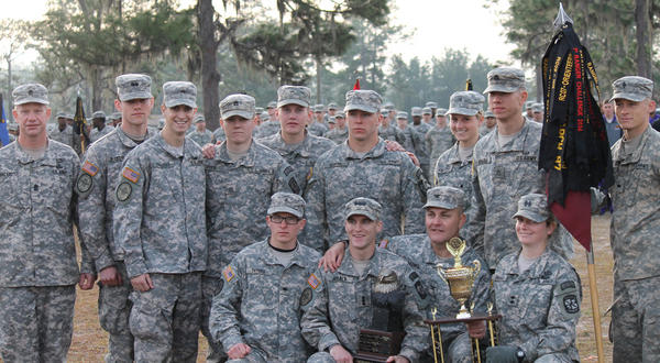 The FSU Army ROTC team after receiving the trophy from Army Col. Brent Barnes, 6th Brigade commander.