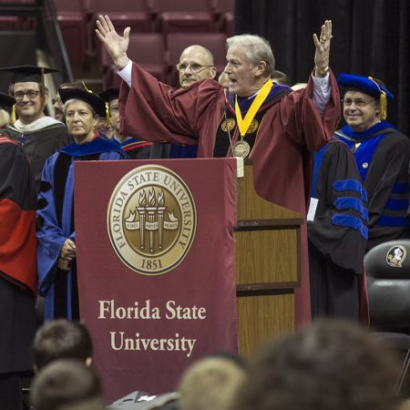 President Thrasher welcomes incoming students to the FSU family at 2016 New Student Convocation.