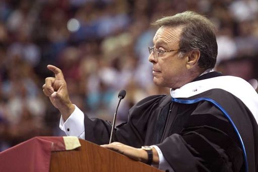 Miguel “Mike” Fernandez, chairman of MBF Healthcare Partners, talks to Saturday afternoon graduates April 30, 2016.