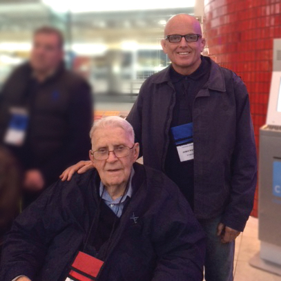 Jim Whyte, professor in the College of Nursing, accompanies retired U.S. Air Force Col. Robert Jones on an Honor Flight to Washington, D.C., April 9.