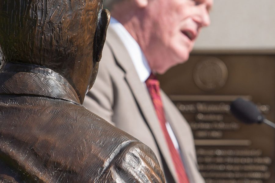 President John Thrasher speaks at the Robert Manning Strozier statue dedication ceremony.