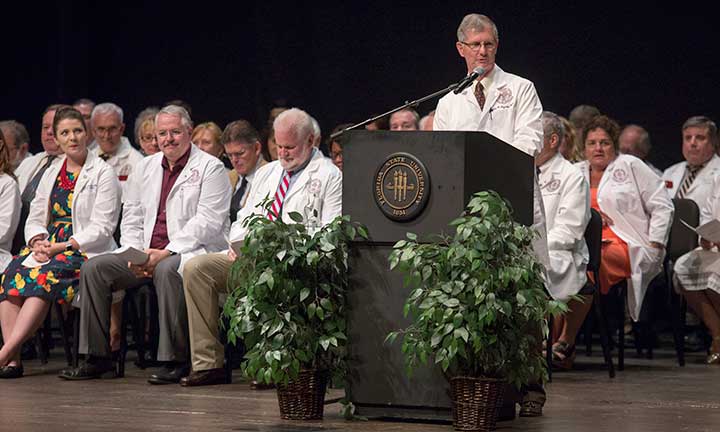 College of Medicine Dean John P. Fogarty addresses the Class of 2020 at FSU's White Coat Ceremony Friday, Aug. 12.