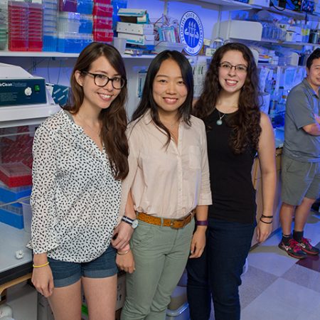 Doctoral students Emily Lee, Yichen Cheng and Sarah Ogden played a key role in conducting Zika research in Professor Hengli Tang's laboratory.
