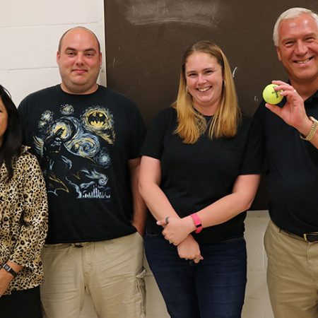 From left to right: Barbara Reyes, the Physics Department's Associate in Teaching and Laboratory Coordinator at FSU; Sean O’Donnell, teacher at Mosley High School; Rachel Morris, teacher at Rutherford High School; Dr. Paul Cottle, Physics Professor at FSU.