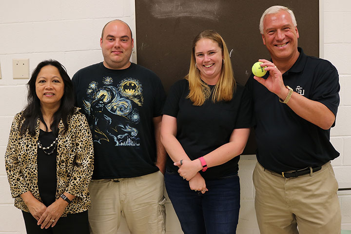 From left to right: Barbara Reyes, the Physics Department's Associate in Teaching and Laboratory Coordinator at FSU; Sean O’Donnell, teacher at Mosley High School; Rachel Morris, teacher at Rutherford High School; Dr. Paul Cottle, Physics Professor at FSU.