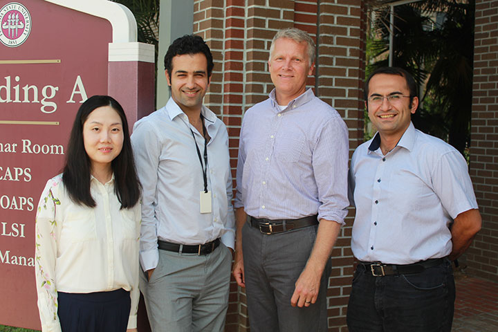 Assistant Professor of Communication Jinghui Hou , Assistant Professor of Electrical and Computer Engineering Reza Arghandeh, Michael Ohlsen and Assistant Professor of Civil and Environmental Engineering Eren Erman Ozguven.