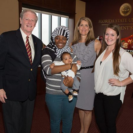 President Thrasher enjoys kickoff with FSU’s campaign team and greets community leaders and local families who benefit from United Way services.