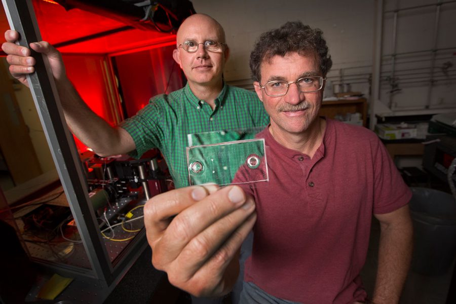 Florida State University's Michael Roper, an associate professor in the Department of Chemistry and Biochemistry, and Richard Bertram, professor of mathematics, are using a mix of math and technology in an ambitious search for a cure to Type 2 diabetes. (FSU Photography)