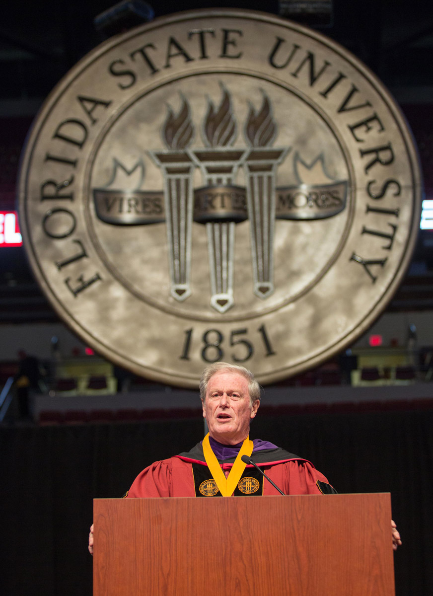 Florida State President John Thrasher addresses graduates at the 2016 Fall Commencement.