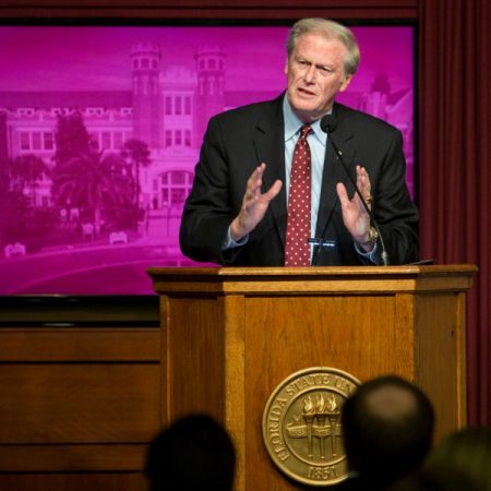 President John Thrasher delivers his annual State of the University address to the FSU Faculty Senate Wednesday, Dec. 7.