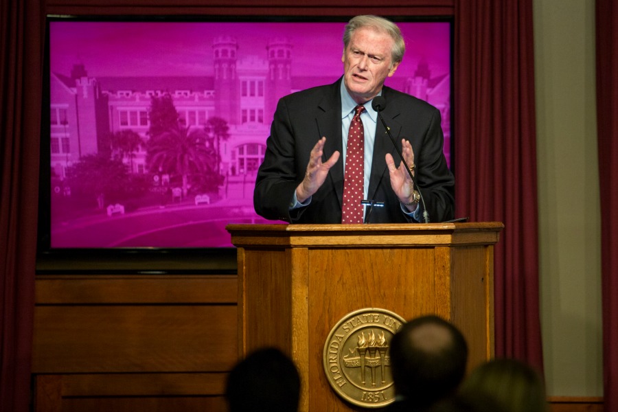 President John Thrasher delivers his annual State of the University address to the FSU Faculty Senate Wednesday, Dec. 7.