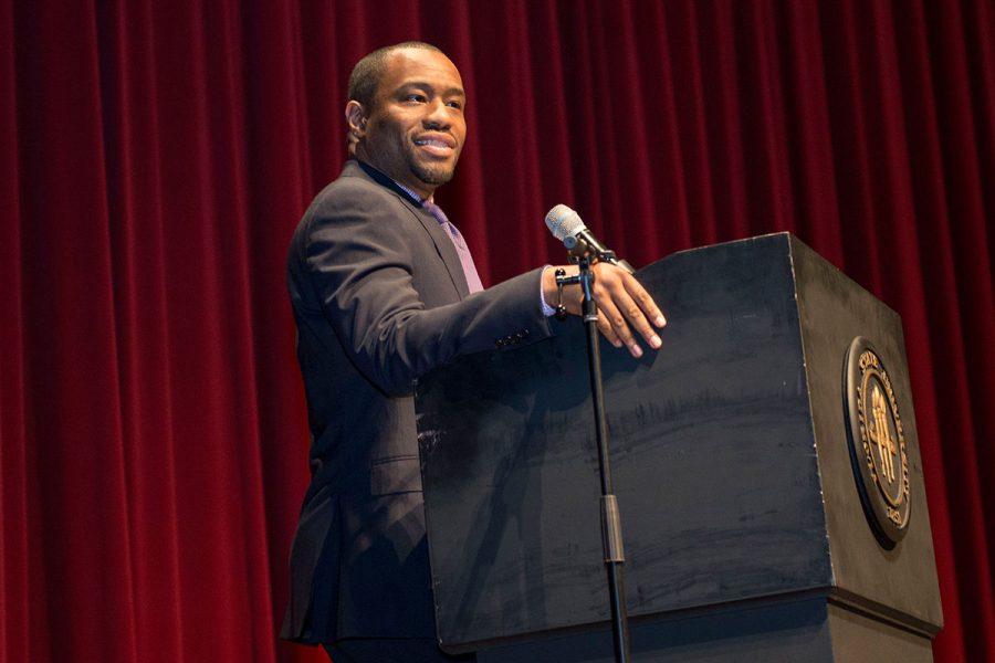 Marc Lamont Hill speaks at the 29th Annual MLK Celebration Tuesday, Jan. 17. Photo credit: Julia Crabtree