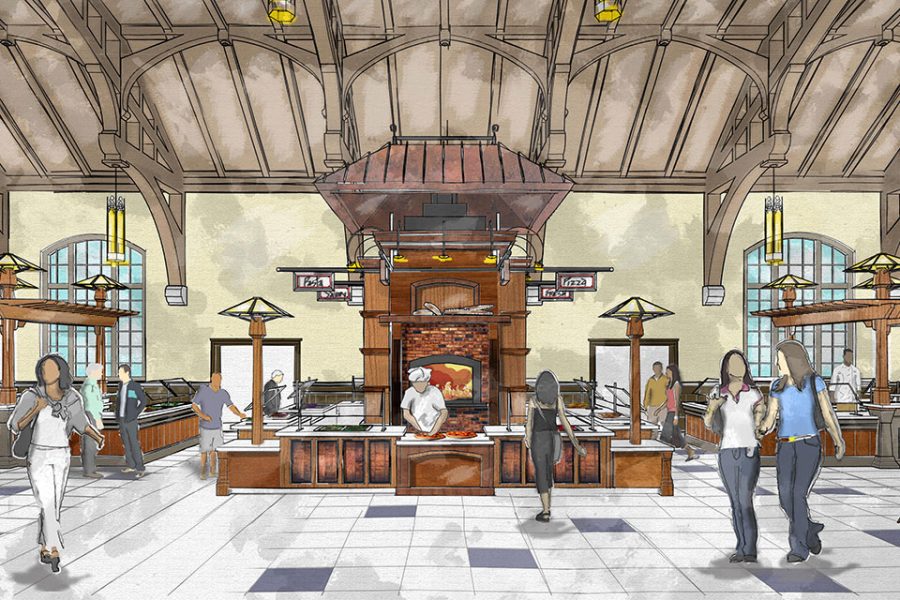 Artist’s rendering of proposed pizza hearth to serve as a focal point of the renovated Suwannee Room dining facility at Florida State.