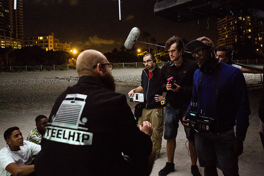 Jenkins and Laxton on the set of "Moonlight."