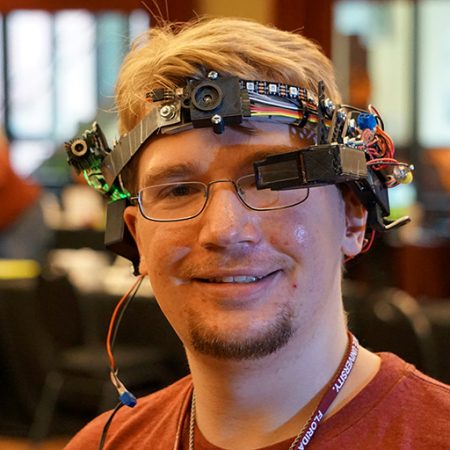 FSU computer engineering student Ryan Whitney displayed his head-mounted, wearable computing device at DIGITECH 2017 on Wednesday, April 12, 2017.
