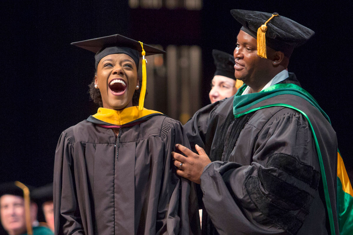 The FSU College of Medicine celebrated the graduation of 117 new physicians and 11 master's students on Saturday, May 20. The Class of 2017 included a former campaign manager, a university trustee, a competitive swimmer, an English-Portuguese translator, an FSU cheerleader, a “Midsummer Night’s Dream” actor, a biofuel researcher, a deputy sheriff, a billiards champion and an All-American football player - Rhodes Scholar.