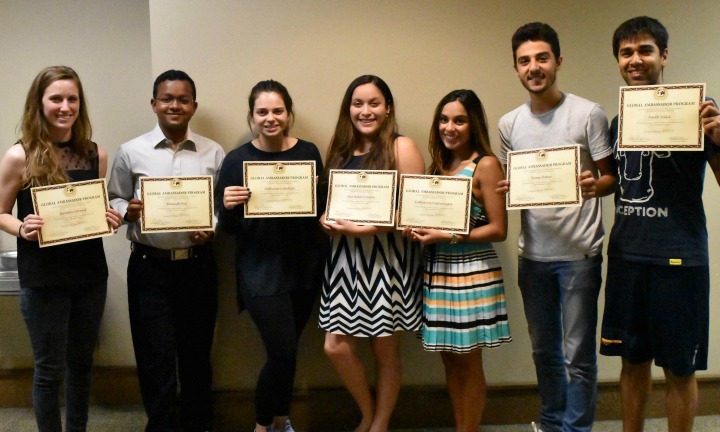 From Left: Isabella Schmid, Germany; Bhawish, Pakistan; Nathalia Cetertick, Brazil; Ana Belen Croston, Panama; Katherina Costarangos, Panama; Ramy Noseir, Egypt; Parth Vakil, Kenya.