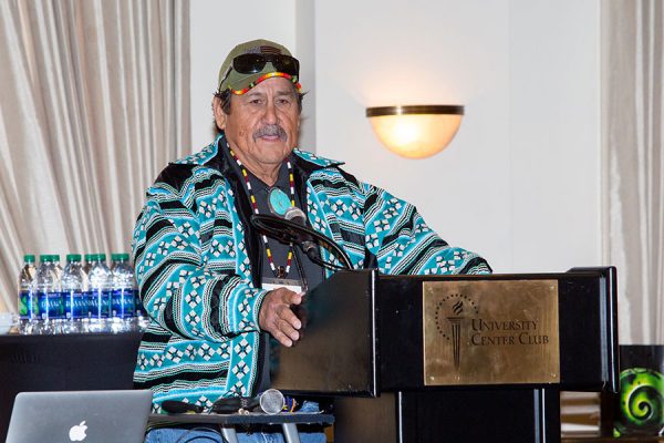 Moses Jumper Jr. from the Seminole Tribe of Florida speaks during a luncheon honoring his mother, Betty Mae Jumper.