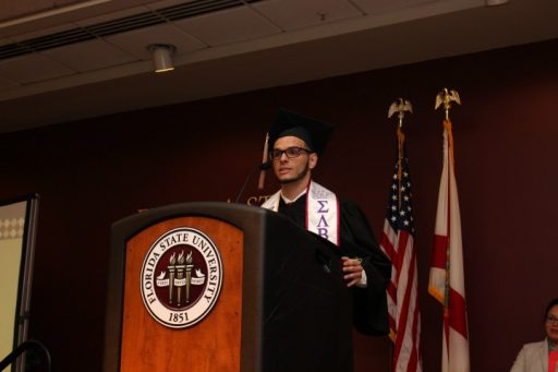 Jimmy Calvo delivers a student reflection to his peers at the V-rak-ke-ce-tv Cultural Graduation Ceremony on May 4, 2017.