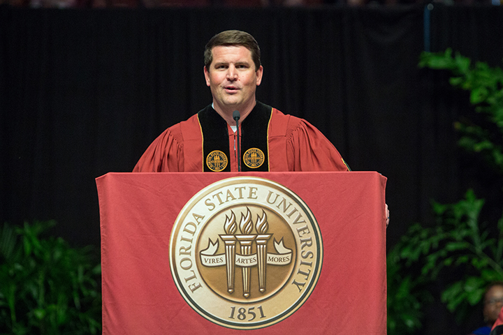 Entrepreneur and alumnus Brian Murphy addresses the graduates of FSU's Saturday afternoon commencement ceremony.