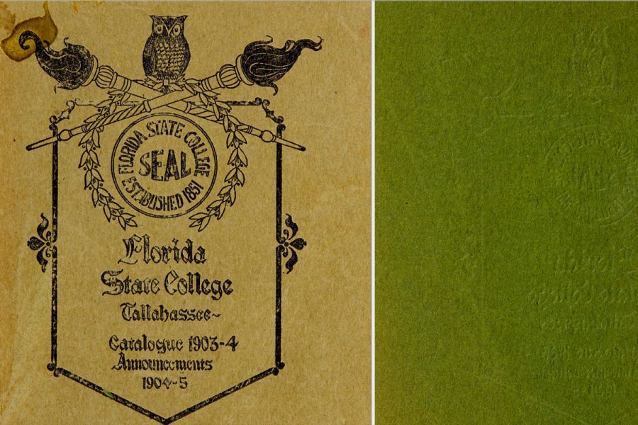 This is the official seal of Florida State College in 1903 when the owl appeared atop the two torches for the first time.