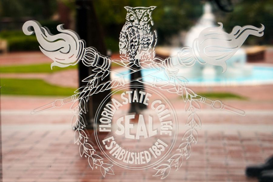 This seal, etched into a glass door at the entrance of the Westcott Building, was used by Florida State College, one of FSU's predecessor institutions. FSC added the owl to its official seal in 1903, but the owl's prominent position atop two torches didn't last long. In 1905, the Florida Legislature reorganized higher education in the state, Florida State College became Florida Female College, and the owl forever disappeared from the seal. But the symbol, representing knowledge and wisdom, has remained an important part of the institution ever since.
