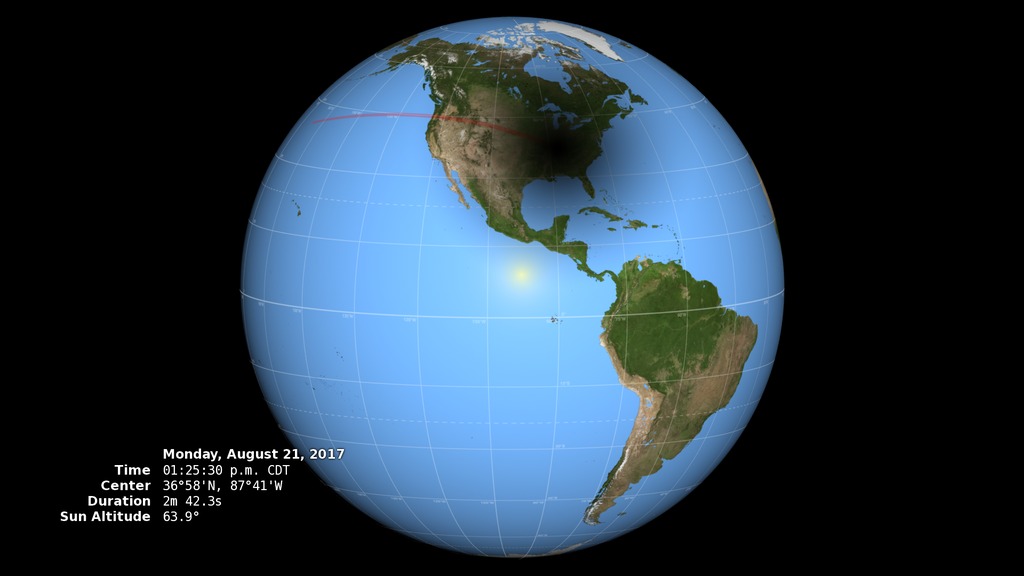 Anyone in North America will be able to see a partial eclipse. A total eclipse, where the moon totally blocks the sun for a couple of minutes, will happen along a roughly 70-mile wide path from Oregon to South Carolina. The path of totality will pass over the U.S. starting in Oregon at 9:05 a.m. PDT. The last time a total eclipse affected the U.S. was in 1979 but that one only moved across the Northwest. A total eclipse passing across the entire nation, like the upcoming one on Aug. 21, has not happened since June 1918. (Credit: NASA)