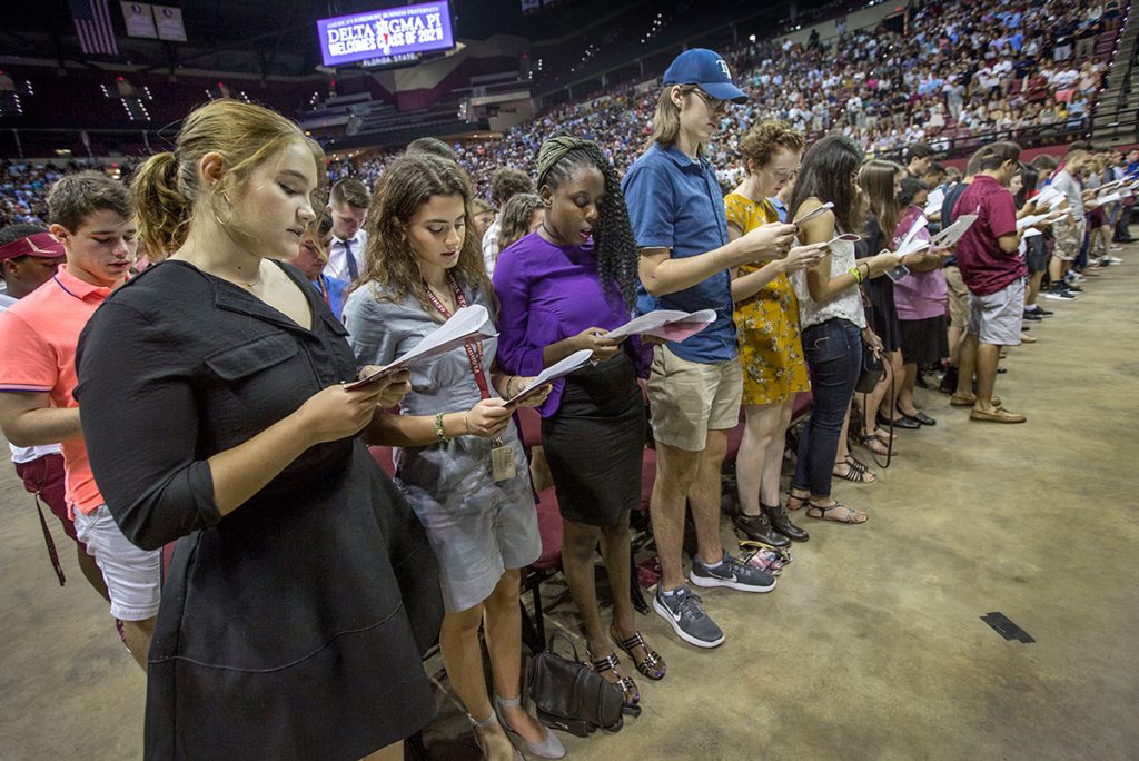 Students also recited the Seminole Creed at New Student Convocation Aug. 27, 2017. (FSU Photography Services)