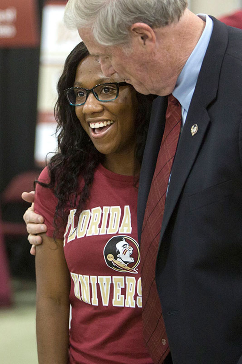 President Thrasher greets students at the 2017 President's Welcome Aug. 27, 2017. (FSU Photography Services)