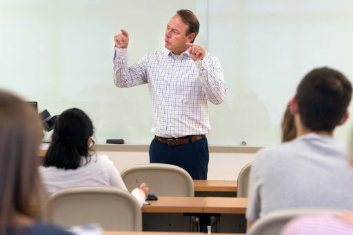 The first class of the Jim Moran School of Entrepreneurship is held on Monday, Aug. 28, 2017, in FSU's Health and Wellness Center.