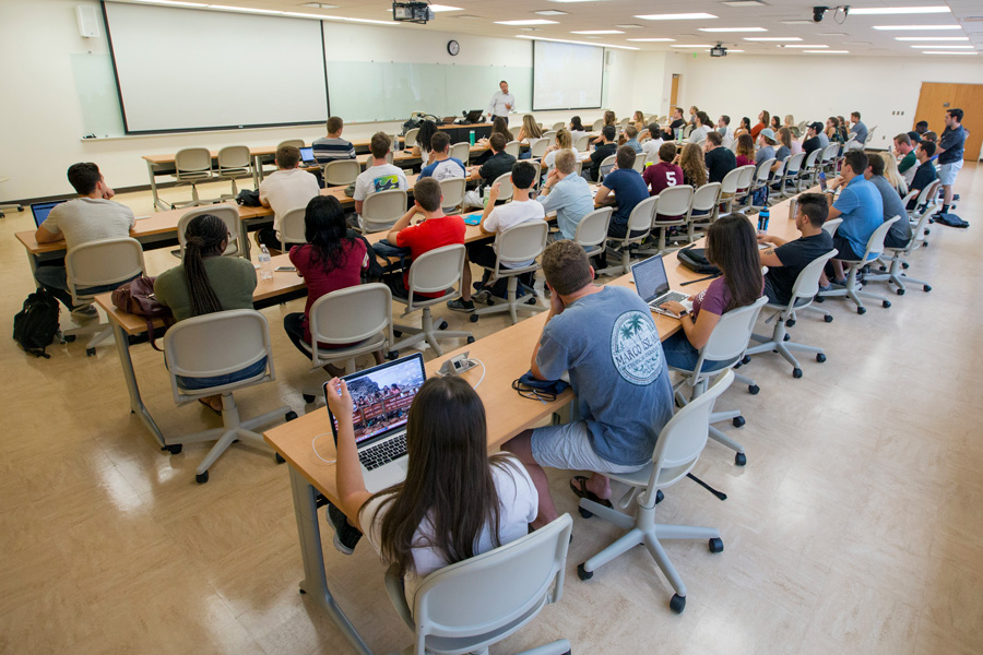 The first class of the Jim Moran School of Entrepreneurship is held on Monday, Aug. 28, 2017, in FSU's Health and Wellness Center.