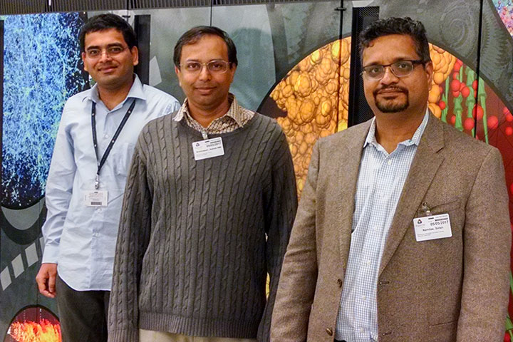 FSU-led research team uses supercomputer simulations to track spread of disease on commercial airliners. From left, co-PI Sirish Namilae of Embry-Riddle Aeronautical University, Florida State University Associate Professor of Computer Science Ashok Srinivasan and C.D. Sudheer of of Argonne National Lab.