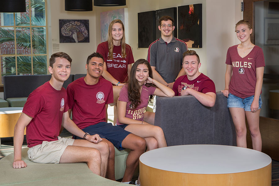 Members of the fourth class of the Presidential Scholars program: (L to R) Dexter Bell, Sanford, Fla.; Kylie Bugbee, Marietta, Ga.; Antwane Henderson, Lynn Haven, Fla.; Justin Marquez, Tampa, Fla.; Giovanna Garcia, Miami, Fla.; Carson Tappan, Louisburg, Kan.; and Molly McQueeney, Osprey, Fla.