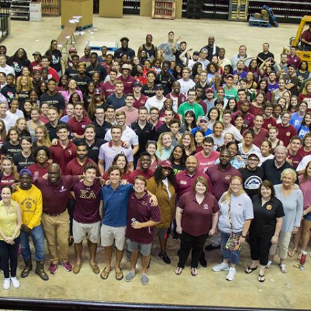 More than 250 FSU students and 100 staff volunteers assembled care packages for Hurricane Irma victims Friday, Sept. 15, at the Donald L. Tucker Civic Center. (FSU Photography Services)