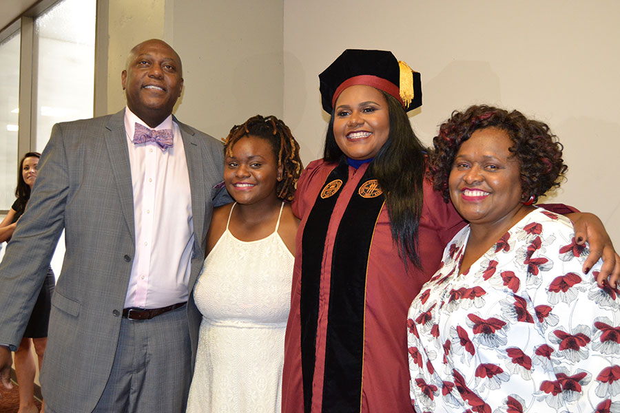 Lataisia Jones, second from right, with her parents and sister at FSU summer commencement Aug. 5, 2017.