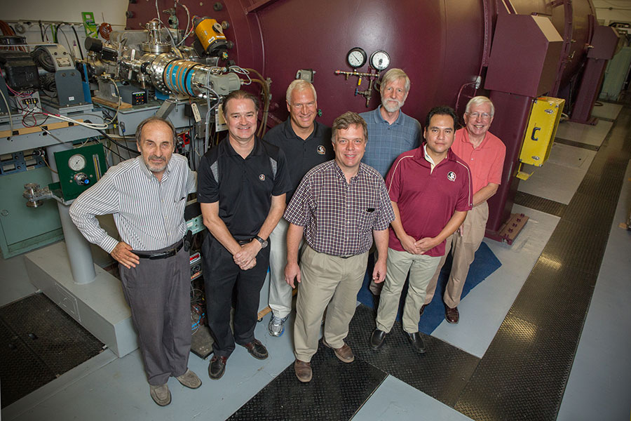 Back row: Professors Samuel Tabor, Mark Riley, Paul Cottle, research faculty Anthony Frawley and Professor Emeritus Kirby Kemper. Front: Professor Ingo Wiedenhoever and Assistant Professor Sergio Almaraz-Calderon.