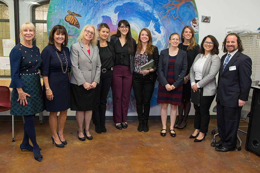 Second Lady Karen Pence (second from left) tours the FSU art therapy with First Lady of Florida Ann Scott (left) at the launch of her new initiative, Art Therapy: Healing with the HeART on Wednesday, Oct. 18, at Florida State University. (FSU Photography Services)
