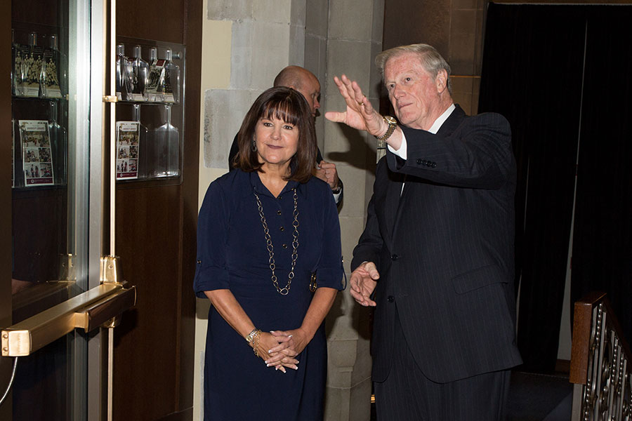 Second Lady Karen Pence with President John Thrasher at the announcement of her new initiative, Art Therapy: Healing with the HeART on Wednesday, Oct. 18, at Florida State University. (FSU Photography Services)