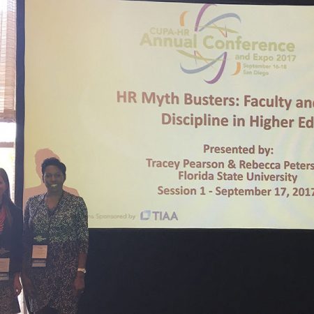 Rebecca Peterson, assistant director of Faculty Relations, and Tracey Pearson, director of Employee and Labor Relations, present at the annual CUPA-HR conference in September.