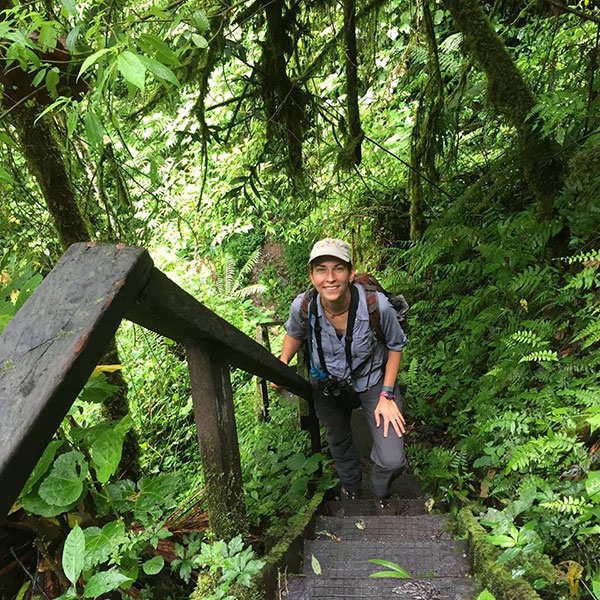 Emily DuVal hikes on a rainforest trail in Panama, where she applied critical thinking approaches to teach Tropical Behavioral Ecology to a group of FSU students this summer.