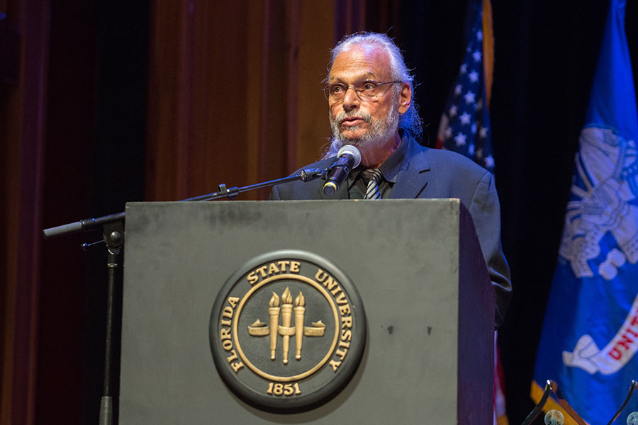 Paul Cohen, executive director of the FSU Torchlight Program, speaks at the FSU Veterans Film Festival Oct. 5, 2017, at Ruby Diamond Concert Hall. (FSU Photography Services)