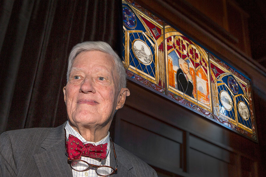 FSU President Emeritus Sandy D'Alemberte at the unveiling and dedication of Dodd Hall's newest stained-glass window Monday, Oct. 2, 2017. (FSU Photography Services)