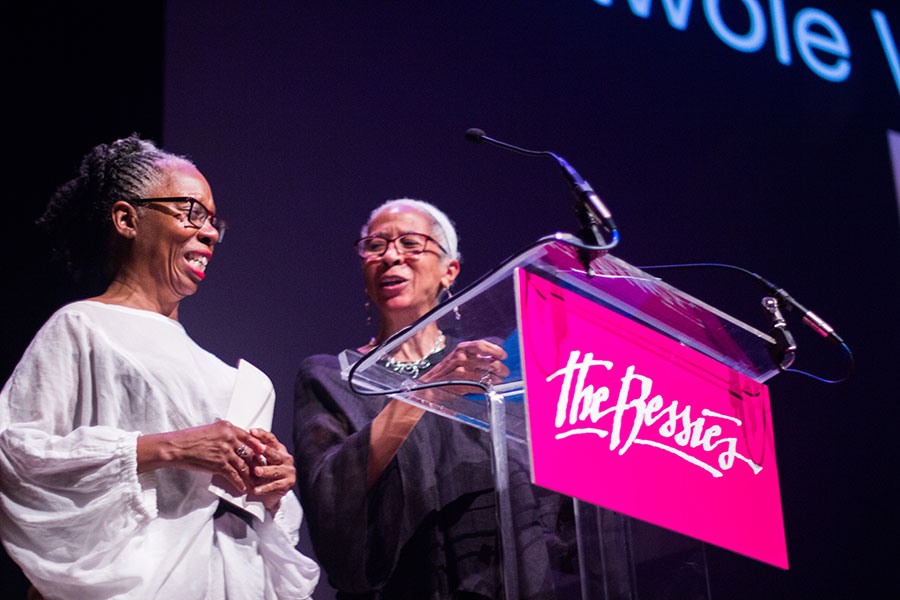 Dancer and choreographer Dianne McIntyre presents Jawole Willa Jo Zollar, FSU's Nancy Smith Fichter Professor in Dance, the lifetime achievement award in dance at the 2017 Bessie Awards Oct. 9 in New York. (Photography by AK47 Division)