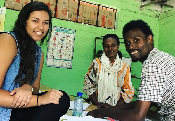 Jessica Bachansingh (left) spent time in Ethiopia over the summer teaching the sewing curriculum to students and teachers involved in Girls for Confidence.
