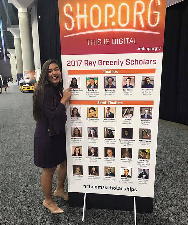 Junior Jessica Bachansingh was named a finalist for the 2017 Ray Greenly scholarship, receiving a $10,000 scholarship and a trip to the National Retail Federation’s annual conference in Los Angeles this past September.