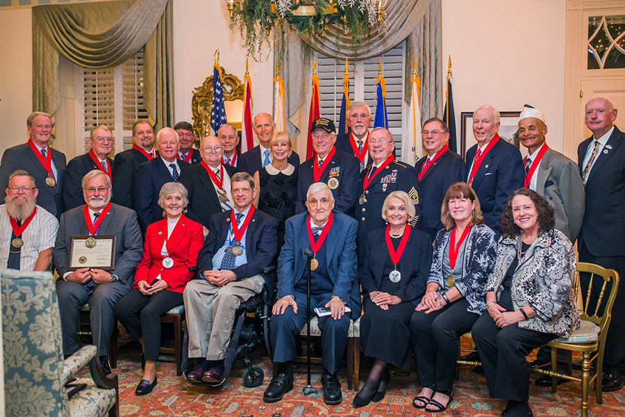 President John Thrasher and his fellow inductees with Gov. Rick Scott at the Florida Veterans' Hall of Fame induction ceremony Monday, Nov. 27, 2017. (Photo: Office of Governor)