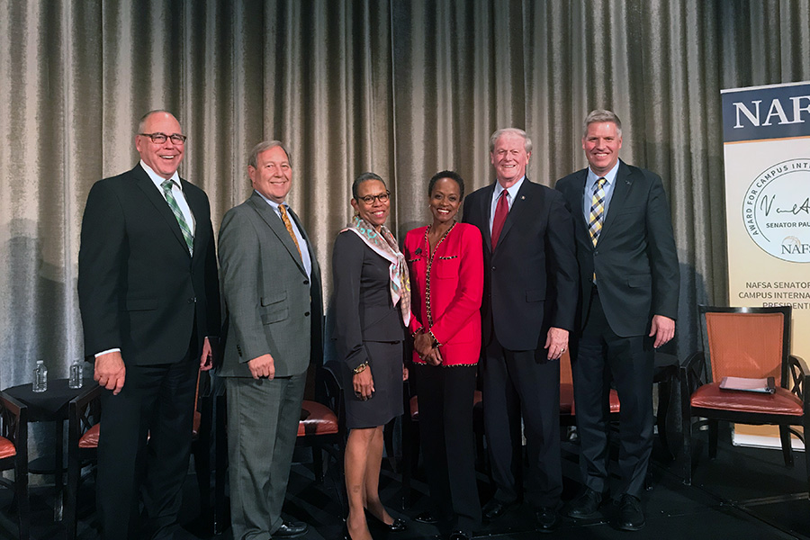 President John Thrasher (second from right) represents FSU in a panel discussion with presidents from 2017 Simon Award-winning institutions Nov. 14 in Washington, D.C.