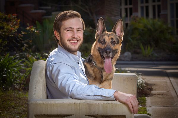 Hunter Carlock, a junior computer science student, and his dog, Barli, featured in a 2017 Student Stars feature.